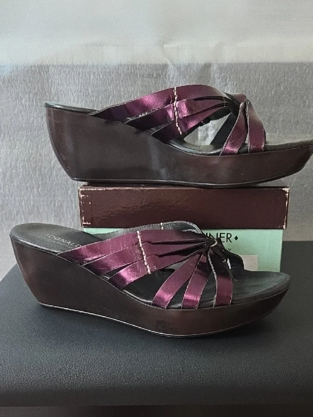 Donald J. Pliner Metallic Wine Satin Wedge Sandals